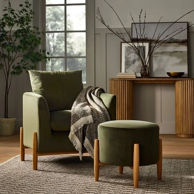 Elroy Round Velvet Ottoman with Wooden Legs - Threshold™ designed with Studio McGee Elroy Round Velvet Ottoman With Wooden Legs - Threshold™ Designed With Studio McGee -Threshold shop GUEST 35cce691 012f 40d4 8d1f 0c2de46e1feb