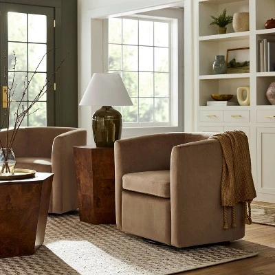 Vernon Upholstered Barrel Swivel Chair Light Brown Velvet - Threshold™ designed with Studio McGee Vernon Upholstered Barrel Swivel Chair Light Brown Velvet - Threshold™ Designed With Studio McGee -Threshold shop GUEST 49ad11ce 22be 4758 9076 a63435d35d59