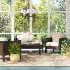 Bryant 2pc Faux Wood Patio Loveseat & Coffee Table - Gray/Natural - Threshold™