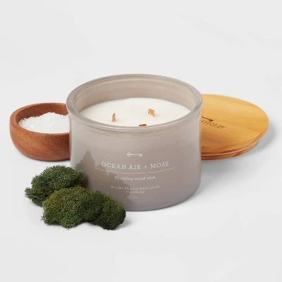 14oz Lidded Gray Glass Jar Crackling Wooden 3-Wick Candle with Clear Label Ocean Air + Moss - Threshold™ 14oz Lidded Gray Glass Jar Crackling Wooden 3-Wick Candle With Clear Label Ocean Air + Moss - Threshold™ -Threshold shop GUEST 6168a2c1 645b 45ed 9cc6 880a352a2acf