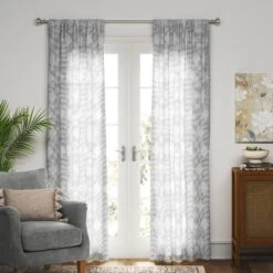 1pc 54"x84" Sheer Clipped Curtain Panel Radiant Gray - Threshold™