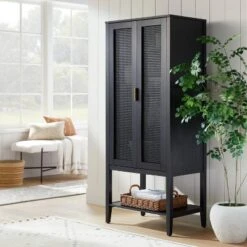 66" East Bluff Woven Cabinet Black - Threshold™ Designed With Studio McGee