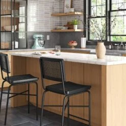 Errol Cane And Wood Counter Height Barstool With Metal Legs Black - Threshold™